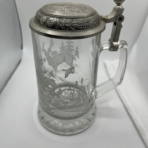 Nature Themed Beer Stein Made In Italy Pewter Lid Wildlife Scene 2 Lbs Weight‎ - Picture 3 of 8